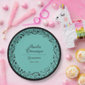 Elegant Quinceañera Black Lace auf Türkis Pappteller (Party)