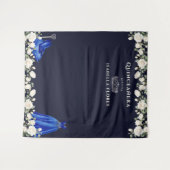 Elegant Quinceanera Blumenprinzessin Dark Blue Wandteppich (Vorderseite (Horizontal))