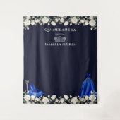 Elegant Quinceanera Blumenprinzessin Dark Blue Wandteppich (Vorderseite)