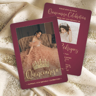 Elegant Quinceañera Crown Modern 2 Foto Burgund Einladung