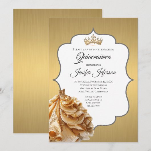 Elegant Quinceanera Einladung (Vorne/Hinten)