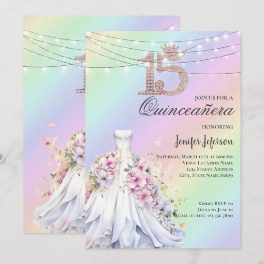Elegant Quinceanera Einladung (Vorne/Hinten)