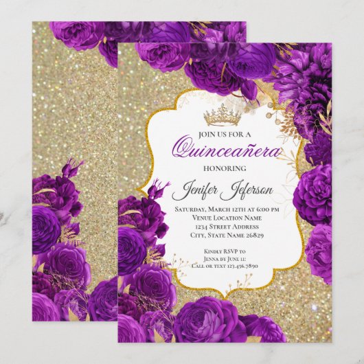 Elegant Quinceanera Einladung (Vorne/Hinten)
