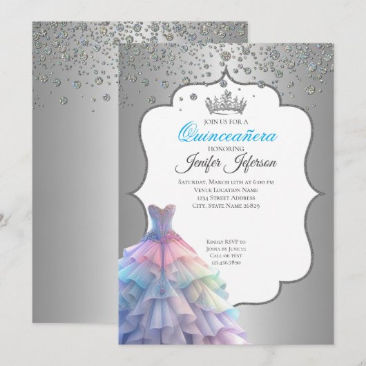 Elegant Quinceanera Einladung (Vorne/Hinten)