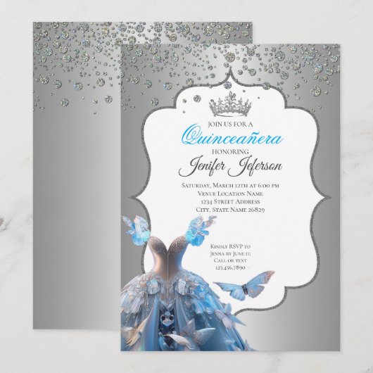 Elegant Quinceanera Einladung (Vorne/Hinten)