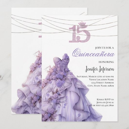 Elegant Quinceanera Einladung (Vorne/Hinten)