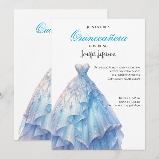 Elegant Quinceanera Einladung (Vorne/Hinten)