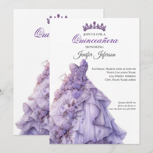 Elegant Quinceanera Einladung (Vorne/Hinten)