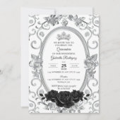 Elegant Quinceañera Einladung Floral Black Z2 (Vorderseite)