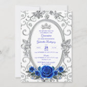 Elegant Quinceañera Einladung Floral Blue Z3 (Vorderseite)