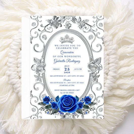 Elegant Quinceañera Einladung Floral Blue Z3