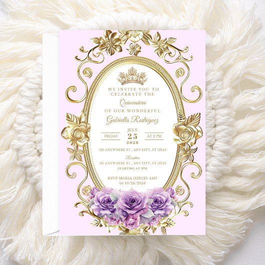Elegant Quinceañera Einladung Floral lilac Z6