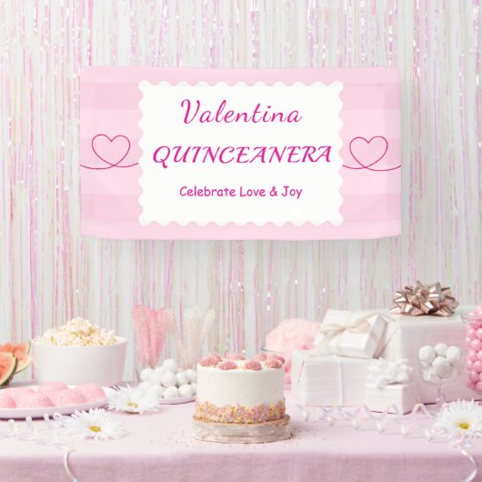 Elegant Quinceañera Floral Bouquet | Rosa und Weiß Banner (Party)
