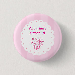 Elegant Quinceañera Floral Bouquet Rosa und Weiß Button