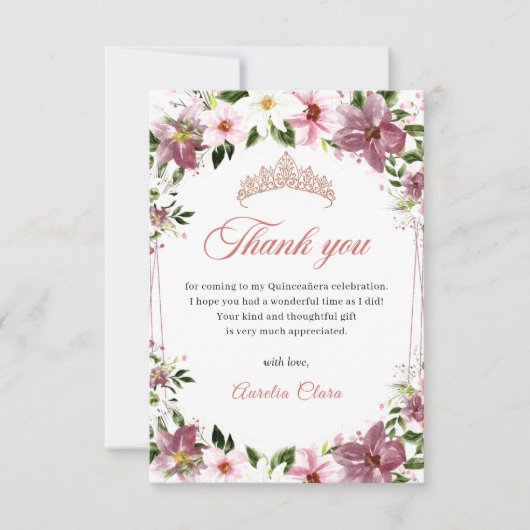 Elegant Quinceañera Floral Butterflies Dankeskarte (Vorderseite)