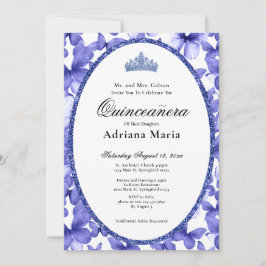 Elegant Quinceanera Invitation Blue Butterflies Einladung