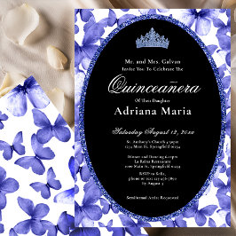 Elegant Quinceanera Invitation Blue Butterflies Einladung