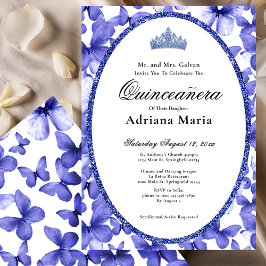 Elegant Quinceanera Invitation Blue Butterflies Einladung