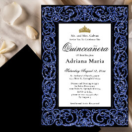 Elegant Quinceanera Invitation Blue Scrollwork Einladung