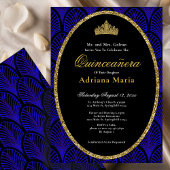 Elegant Quinceanera Invitation Gold Blue Art Deco Einladung