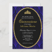 Elegant Quinceanera Invitation Gold Blue Art Deco Einladung (Vorderseite)