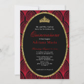 Elegant Quinceanera Invitation Gold Red Art Deco Einladung (Vorderseite)