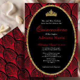 Elegant Quinceanera Invitation Gold Red Art Deco Einladung