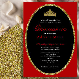 Elegant Quinceanera Invitation Gold Red Glitter Einladung