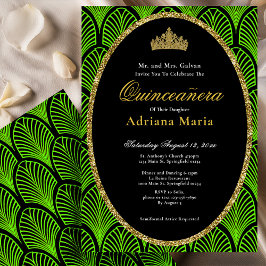 Elegant Quinceanera Invitation Green Art Deco Einladung