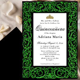 Elegant Quinceanera Invitation Green Scrollwork Einladung