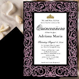 Elegant Quinceanera Invitation Pink Scrollwork Einladung