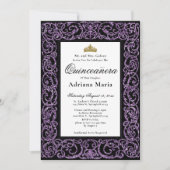 Elegant Quinceanera Invitation Purple Scrollwork Einladung (Vorderseite)