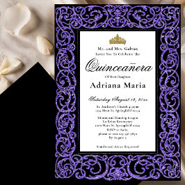 Elegant Quinceanera Invitation Purple Scrollwork Einladung