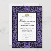 Elegant Quinceanera Invitation Purple Scrollwork Einladung (Vorderseite)