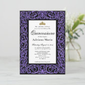 Elegant Quinceanera Invitation Purple Scrollwork Einladung (Stehend Vorderseite)