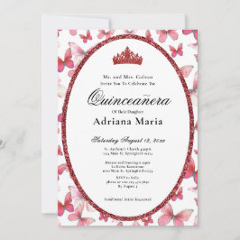 Elegant Quinceanera Invitation Red Butterflies Einladung