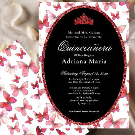 Elegant Quinceanera Invitation Red Butterflies Einladung
