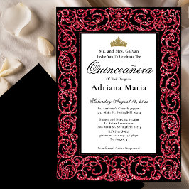 Elegant Quinceanera Invitation Red Scrollwork Einladung