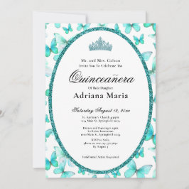 Elegant Quinceanera Invitation Teal Butterflies Einladung