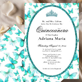Elegant Quinceanera Invitation Teal Butterflies Einladung