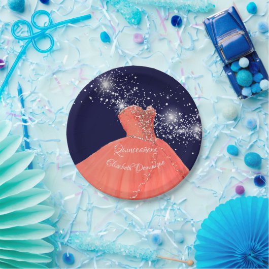 Elegant Quinceañera Korallenwaschplatte Pappteller (Party)