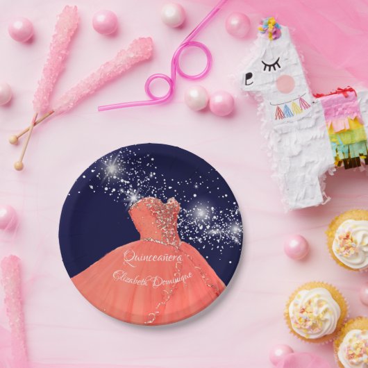 Elegant Quinceañera Korallenwaschplatte Pappteller (Party)