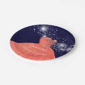 Elegant Quinceañera Korallenwaschplatte Pappteller (Schrägansicht)