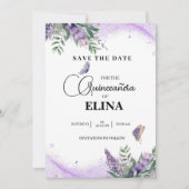 Elegant Quinceañera Lilac Lavender Butterfly Save The Date (Vorderseite)