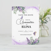 Elegant Quinceañera Lilac Lavender Butterfly Save The Date (Stehend Vorderseite)