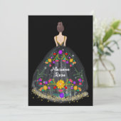 Elegant Quinceanera Mexican Fiesta Floral Geburtst Einladung (Stehend Vorderseite)