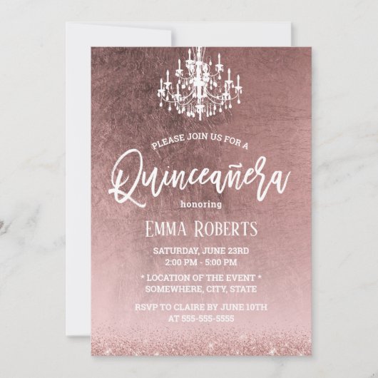 Elegant Quinceanera Moderne Rose Gold 15. Geburtst Einladung (Vorderseite)