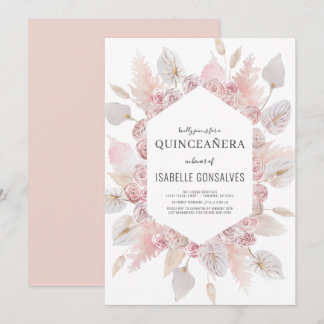 Elegant QUINCEAÑERA Modernes Boho Wasserfarben Ros Einladung