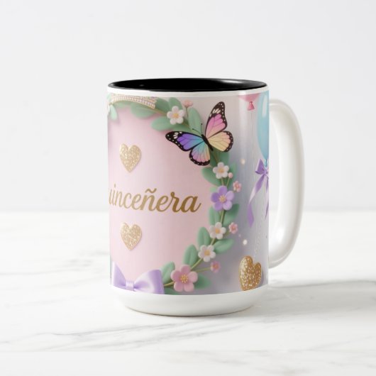 Elegant Quinceañera Mug – Sweet 15 Birthday Gift Zweifarbige Tasse (VorderseiteRechts)