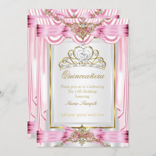 Elegant Quinceanera Pink Gold Silber Weiß Einladung